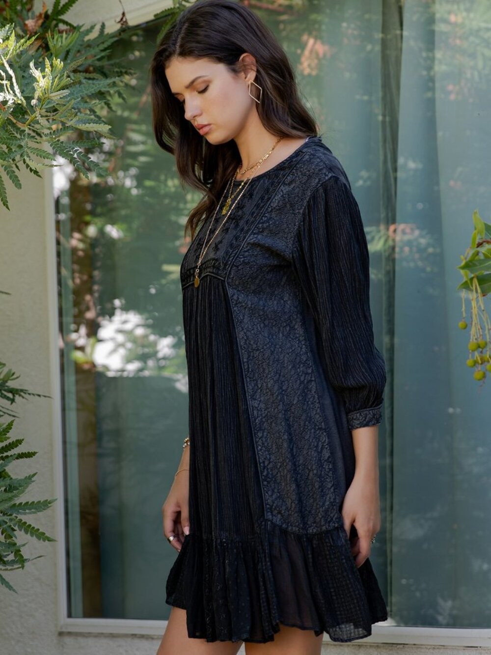 Boho Embroidered Ruffle Hem Babydoll Dress - Picture 3 of 7